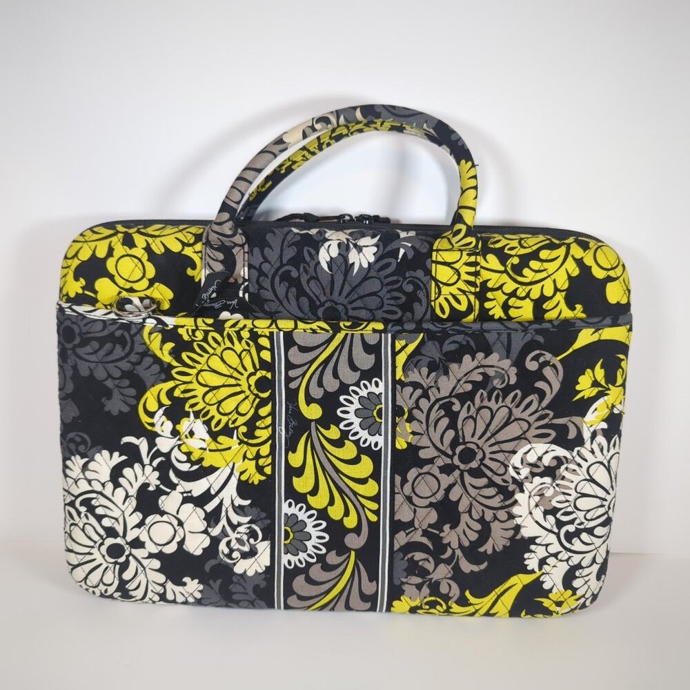 Vera Bradley Baroque 15" Laptop Bag Yellow Black Gray Handles Pockets